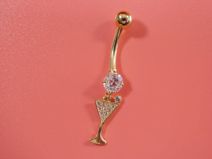 14k Real Solid Yellow Gold Wine Cup Belly Vutton Ring Piercing