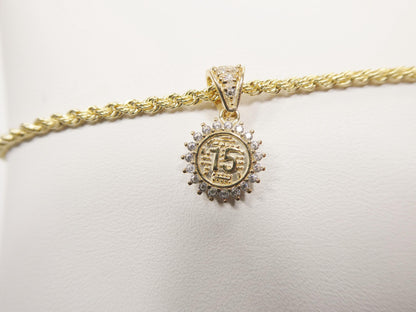 10k Real Solid Yellow Gold 15 Years Boy Girl Pendent and Rope Necklace