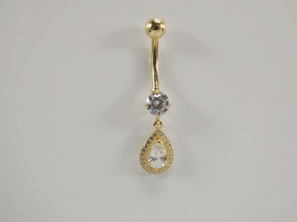 14k Real Solid Yellow Gold Tear Drop Design Belly Button Ring Piercing
