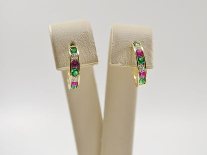 Real 10k Solid Yellow Gold 13mm Prong Setting Huggie Hoop Earrings