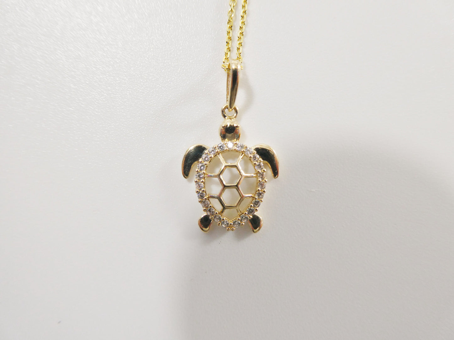 14k real solid yellow gold turtle pendent and cable necklace