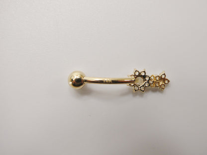 14k Real solid Yellow Gold Flower Bar Belly Button Ring Piercing