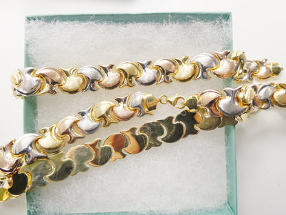 Real 925 Sterling Silver Tri Color Large Mushroom Set Necklace and Bracelet