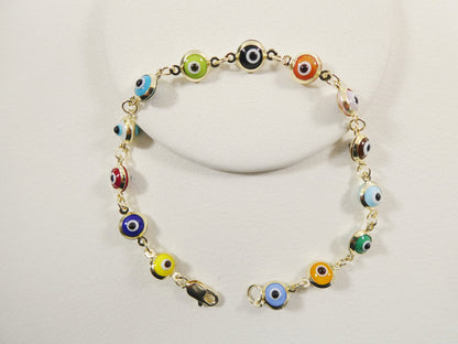 Real 14k Sold Yellow Gold 6 Inch Evil Eye Multi Color Adjustable Baby Bracelet