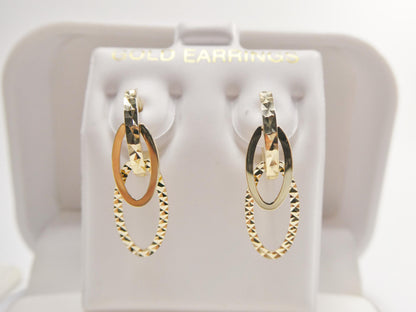 Real 10k Solid Yellow Gold Designer Hoop Huggie Earrings