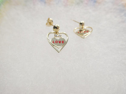 Real 10k Solid Yellow Gold Heart Love Push Post Earrings