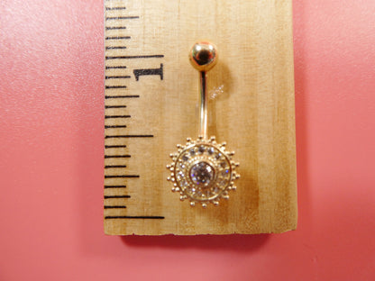 14k Real Solid Yellow Gold Round Shape Belly Button Ring Piercing