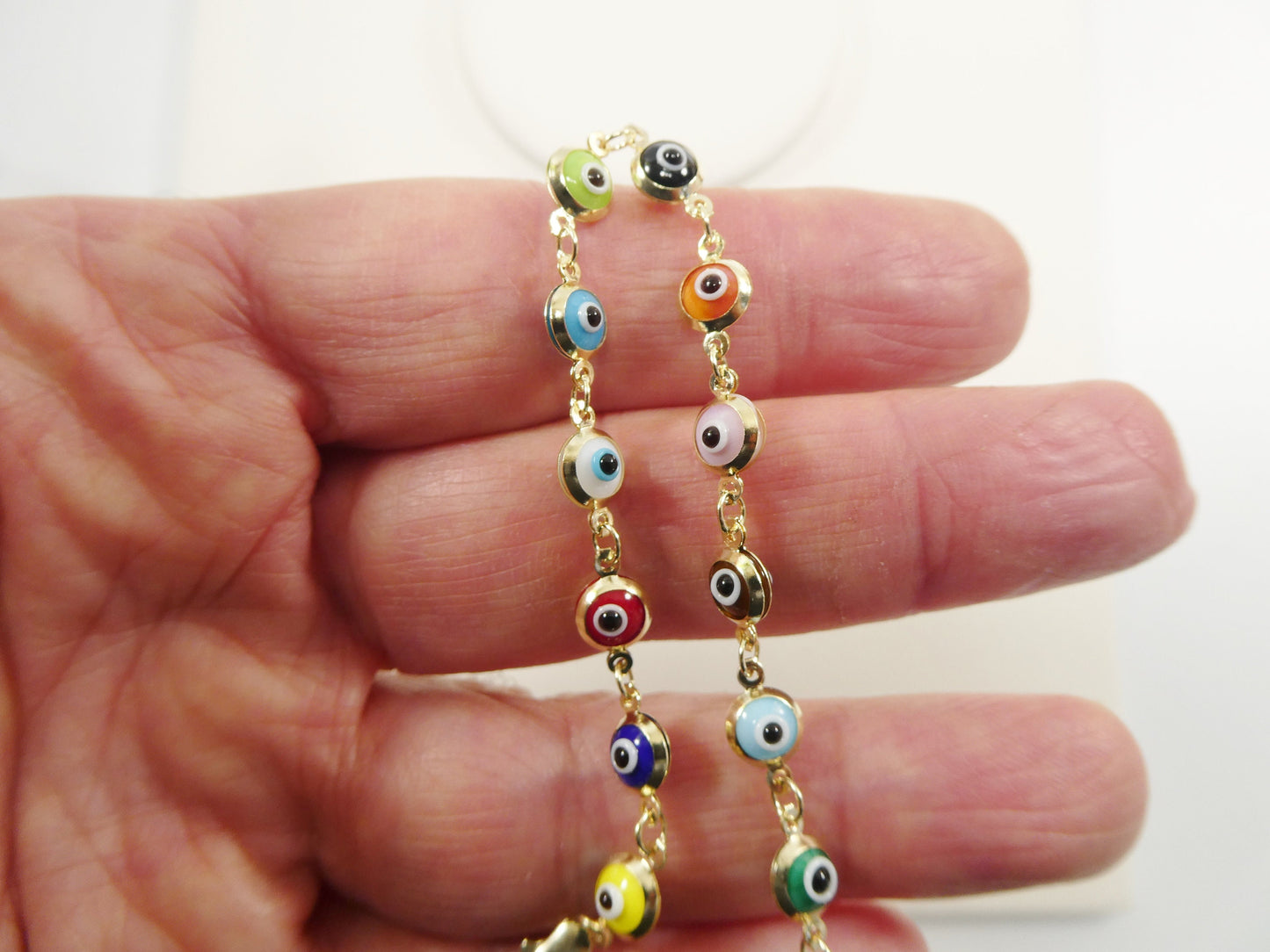 real 14k sold yellow gold 6 inch evil eye multi color adjustable baby bracelet