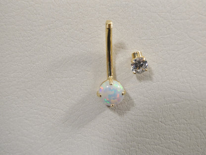 14k Real Solid Yellow Gold Opal Belly Button Ring piercing