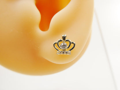 Real 10k Solid Yellow Gold Crown Style Push Post Circle Stud Earrings