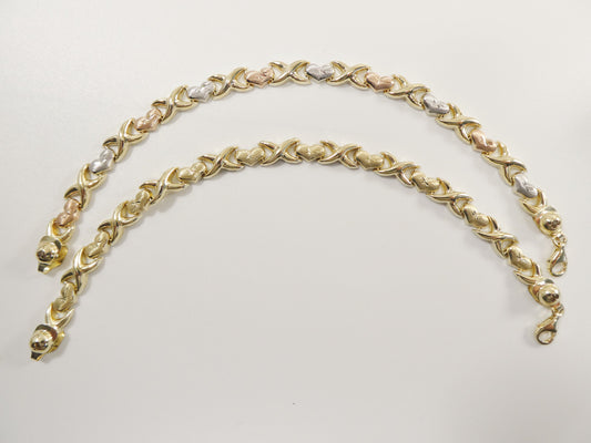 14k real solid yellow gold xo heart 7.25 inch bracelet