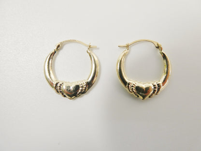 14k Real Solid Yellow Gold Small Heart Hoop Design Earrings