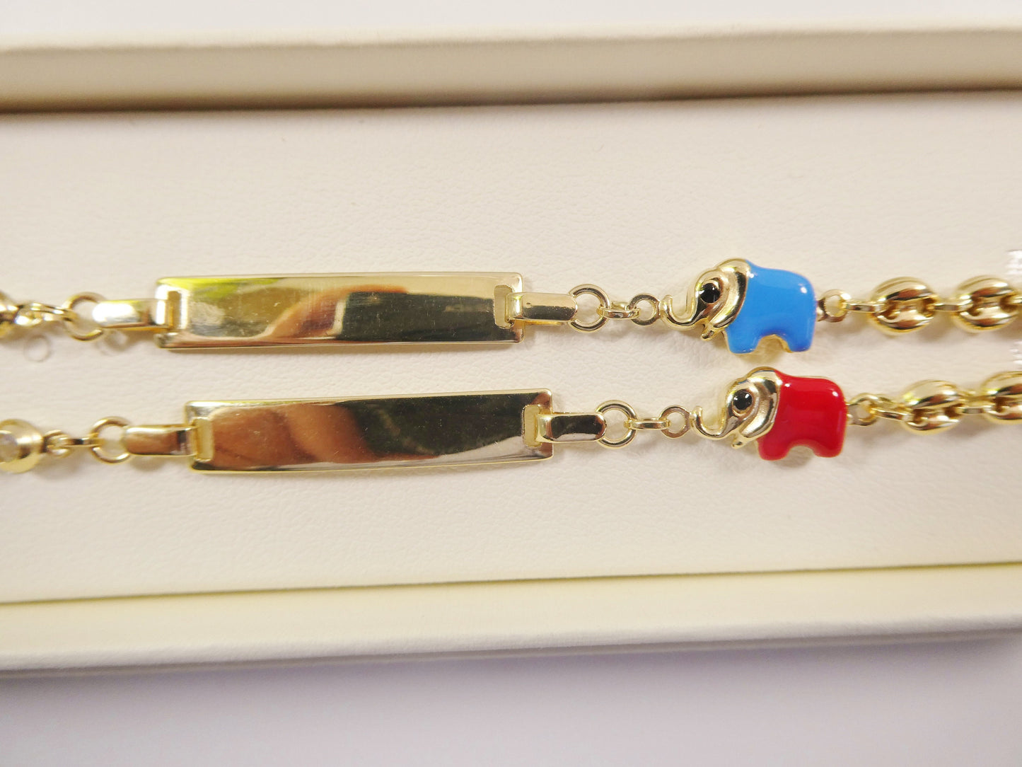 14k Yellow Gold Baby ID Bracelet: Enamel Elephant Mariner Chain, 6 Inch