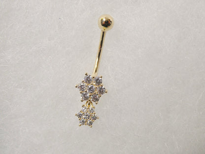 14k Real Solid Yellow Gold Flower Shaped Belly Button Ring Piercing