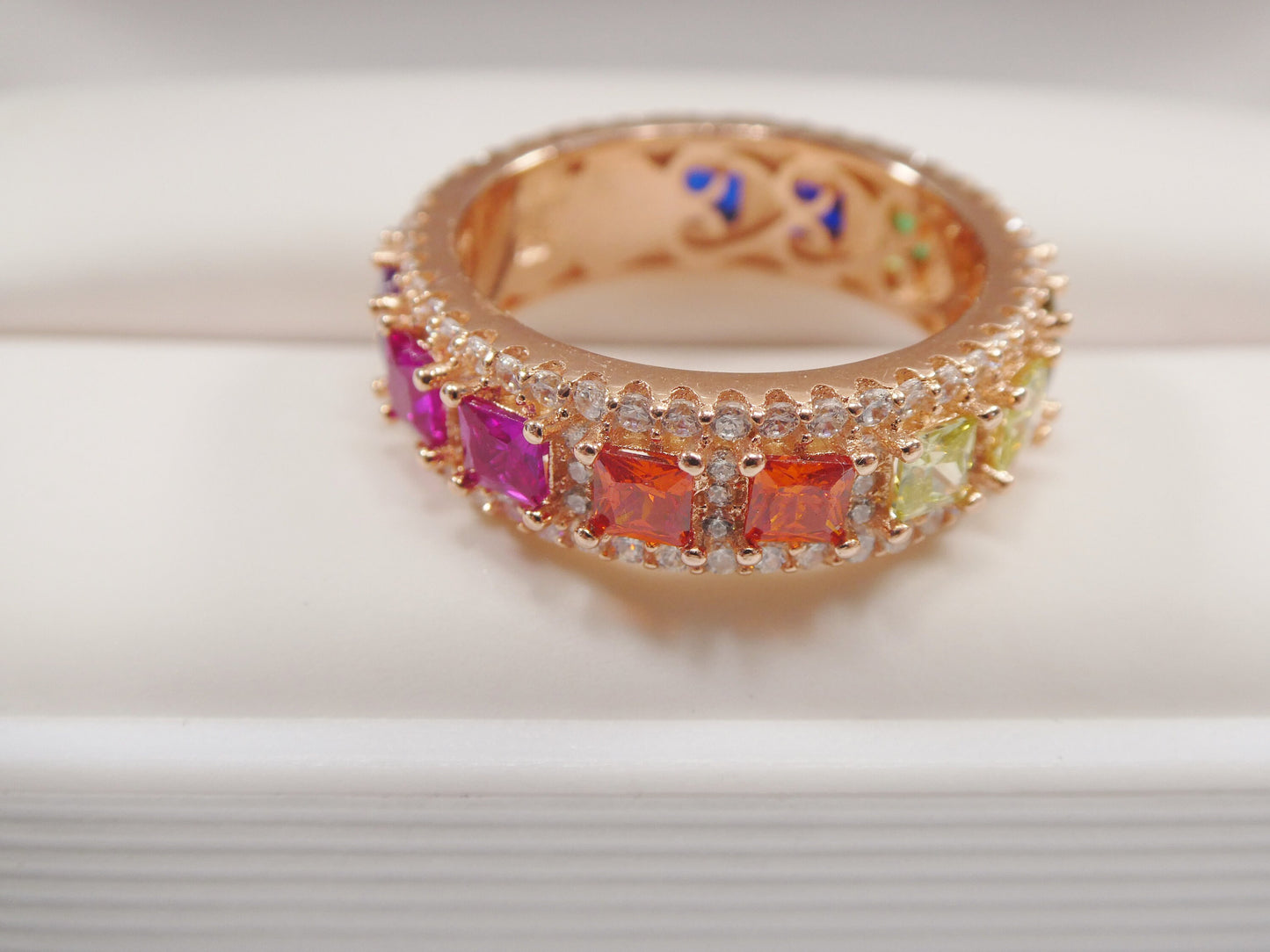 Sterling Silver Anniversary Band, Rainbow Multi Color Ring