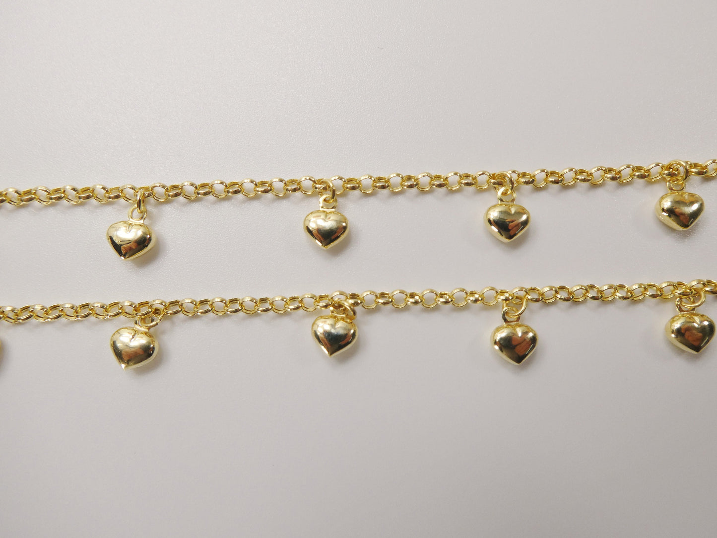 real 10k solid yellow gold 5.5/ 6.5 inch children/women heart dangling cable bracelet