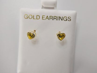 10k Real Solid Yellow Gold Birthstone Screw Back Children Earrings Heart Bazel Shape