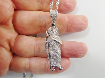 Real 925 Sterling Silver 18 Inch Curb Chain and Saint Jude Pendent Charm
