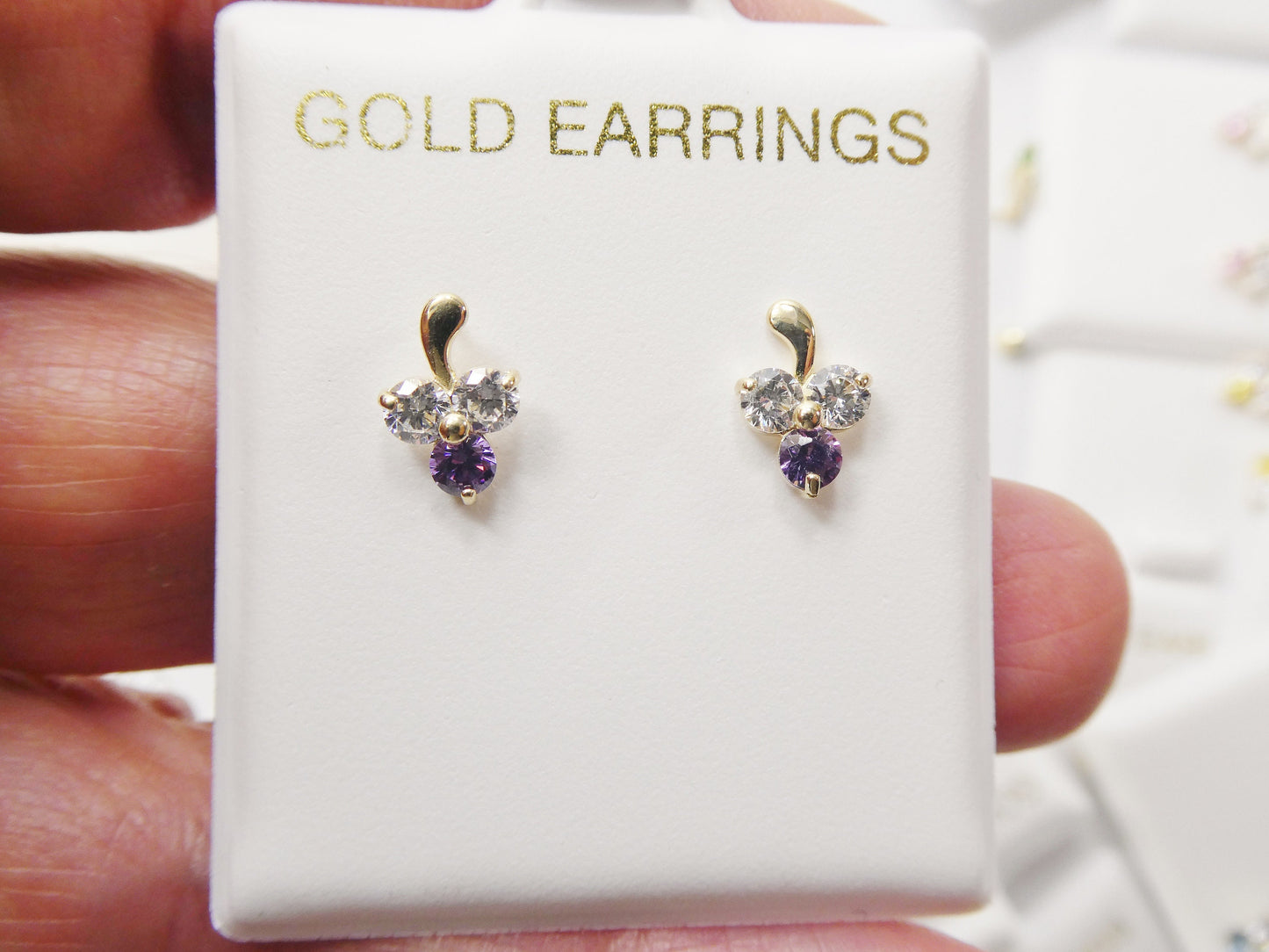 10k real solid yellow gold birthstone screw back children earrings flower shape