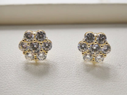 Real 10k Solid Yellow Gold 8mm Flower Push Post Stud Earrings