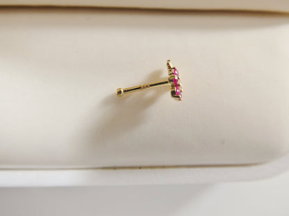 14k Real Solid Yellow Gold Red Stone Leaf Dlower Sstud Nose Ring