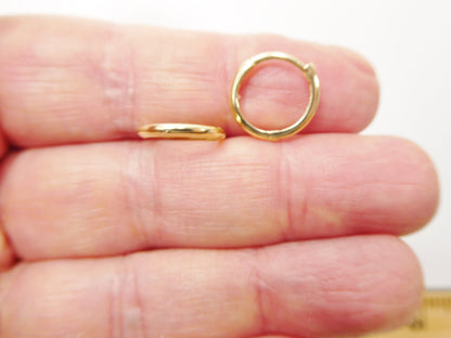 Real 10k Solid Yellow Gold 13mm Plain Hoop Huggie Earrings