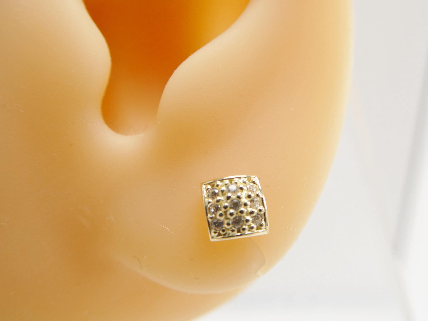 real 10k solid yellow gold puff square push post stud earrings