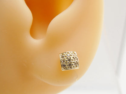 Real 10k Solid Yellow Gold Puff Square Push Post Stud Earrings