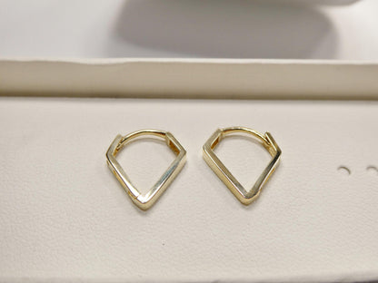 Real 10k Solid Yellow Gold Designer Plain Triangle Polish Hoop Huggie Earrings