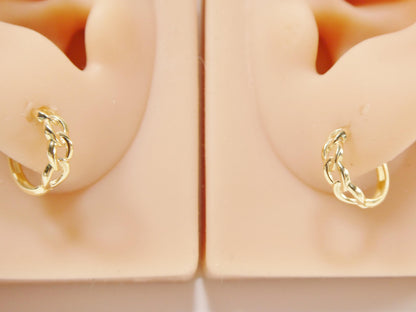 Real 10k Solid Yellow Gold Designer Hoop Huggie Earrings