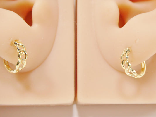 real 10k solid yellow gold designer hoop huggie earrings