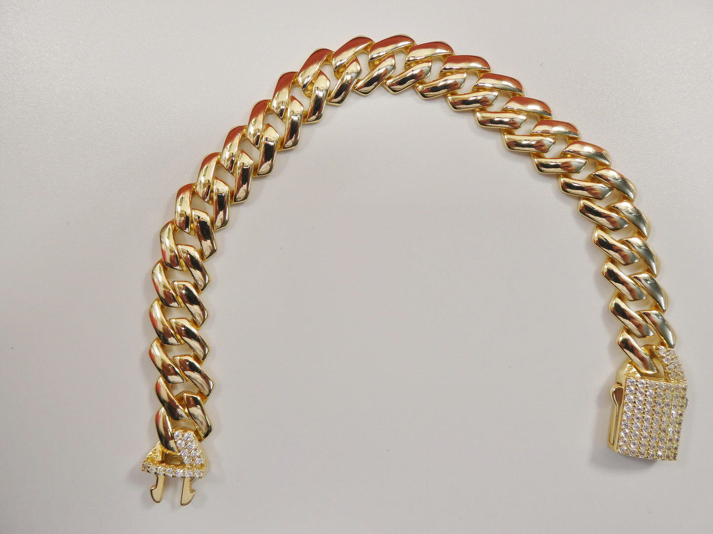 12MM real solid 925 sterling silver 14K yellow gold color Monaco bracelet