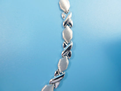 14k White Gold Color Tone Necklace XoXo Satin Finish Over Real 925 Sterling Silver