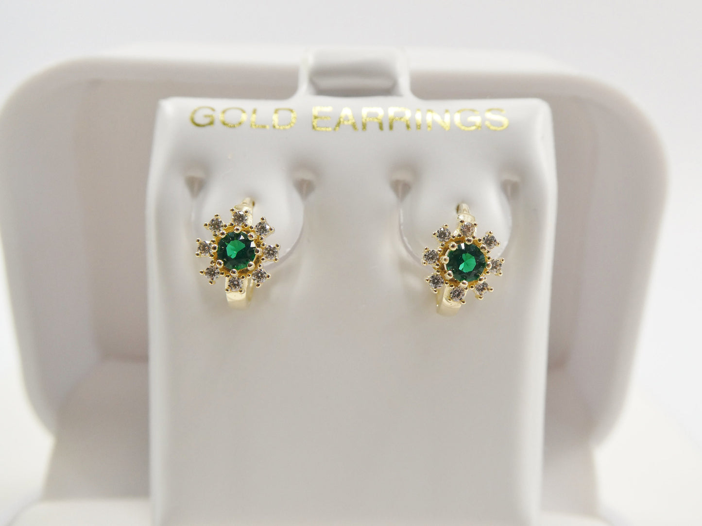 real 10k solid yellow gold birthstone color flower huggie earrings