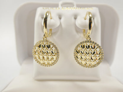 10k Real Solid Yellow Gold Circle Drop All Tiny Heart Huggie Earrings