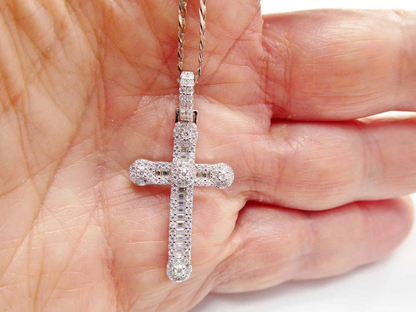 real 925 sterling silver 18 inch flat chain and moissanite cross pendent charm