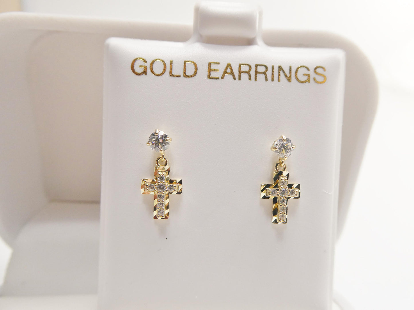 real 10k solid yellow gold cross dropping push post earrings
