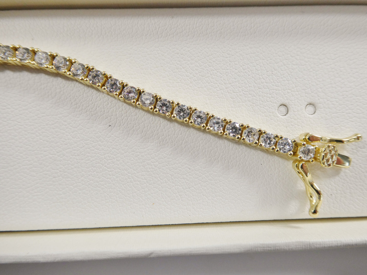 real 925 sterling silver 2.5MM 6.5 INCH tennis bracelet 14k yellow gold finish