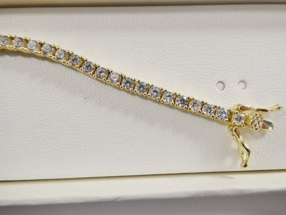 Real 925 Sterling Silver 2.5MM 6.5 INCH Tennis Bracelet 14k Yellow Gold Finish