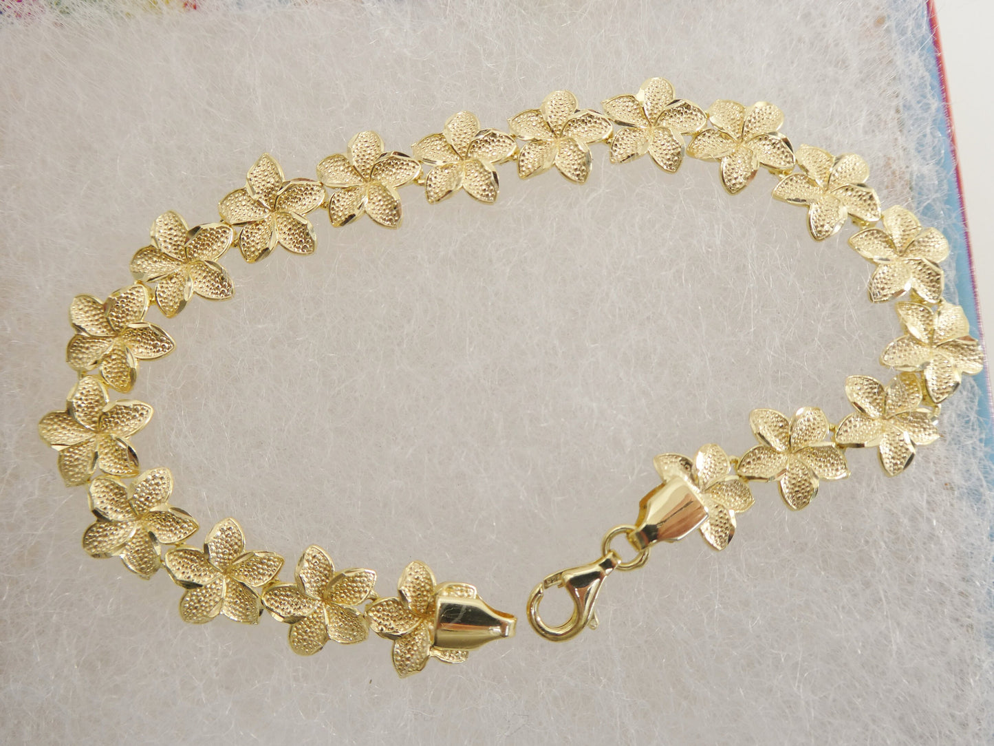 7 inch real 925 sterling silver flower full diamond cut 14k gold tone finish