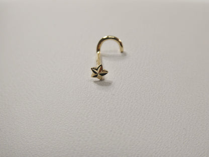 14k Real Solid Yellow Gold Twist Diamond Cut Star Stud Nose Ring