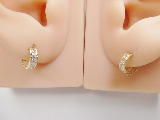 real 10k solid yellow gold square-cut stone hoop huggie earring