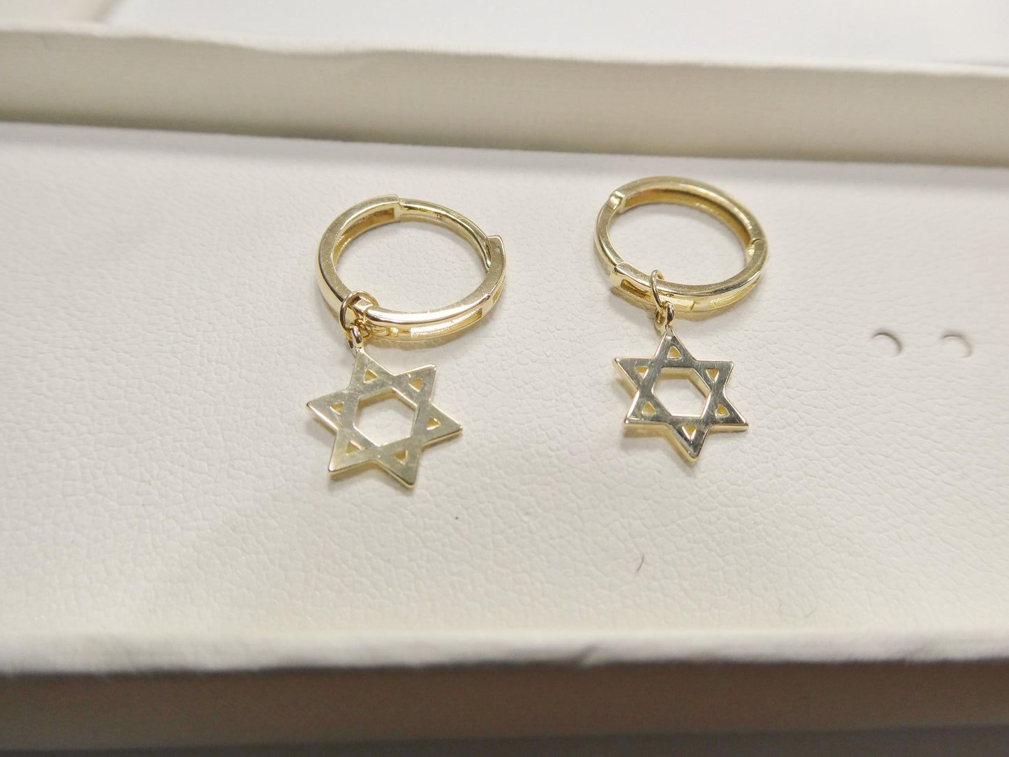10k real solid gold star David dangle on plain huggie fancy earrings