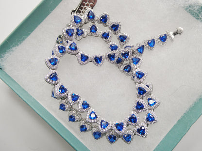 Real  925 Sterling Silver Heart Sapphire Stone Color Necklace