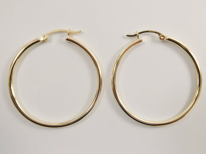 Real 10k Solid Yellow Gold Plain High Polish 35mm Hoop Earrings