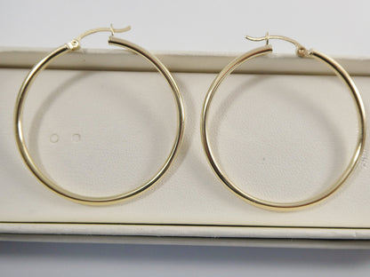 Real 10k Solid Yellow Gold Plain High Polish 40mm Hoop Earrings
