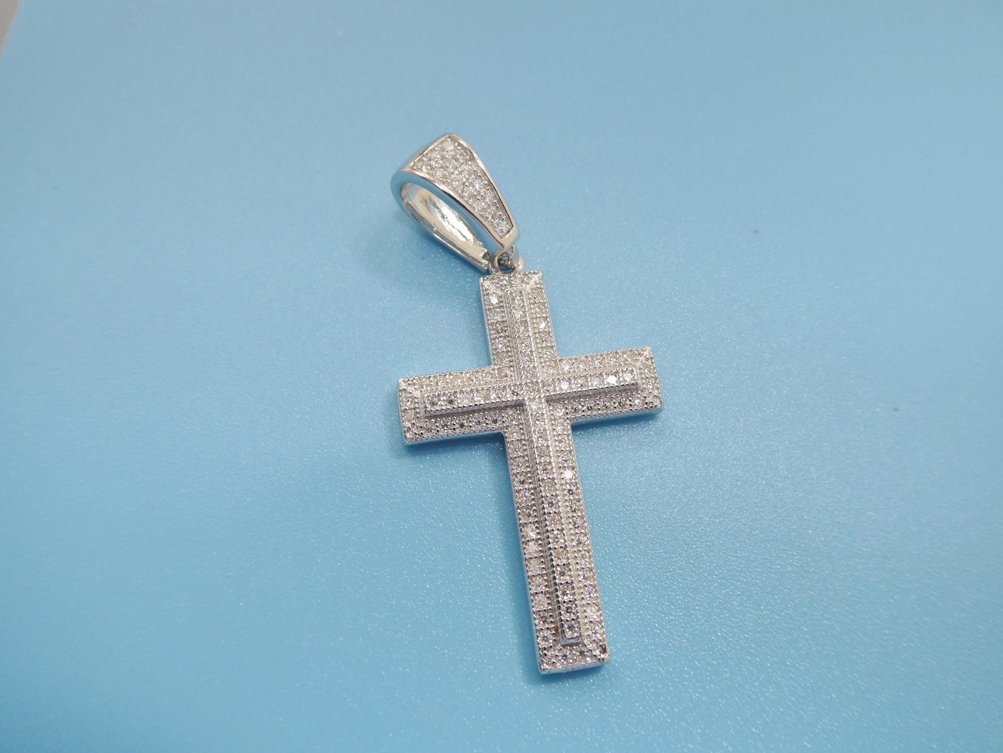 real 925 sterling silver 18 inch flat chain and moissanite cross pendent charm