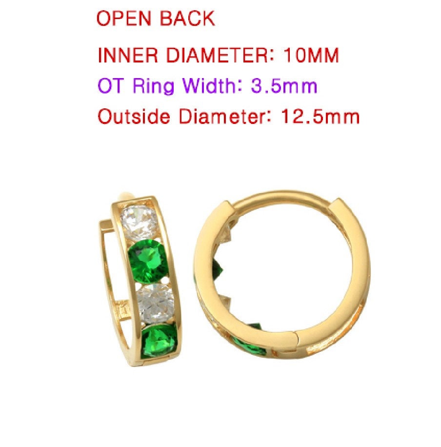 real 10k solid yellow gold color combination hoop huggie earring