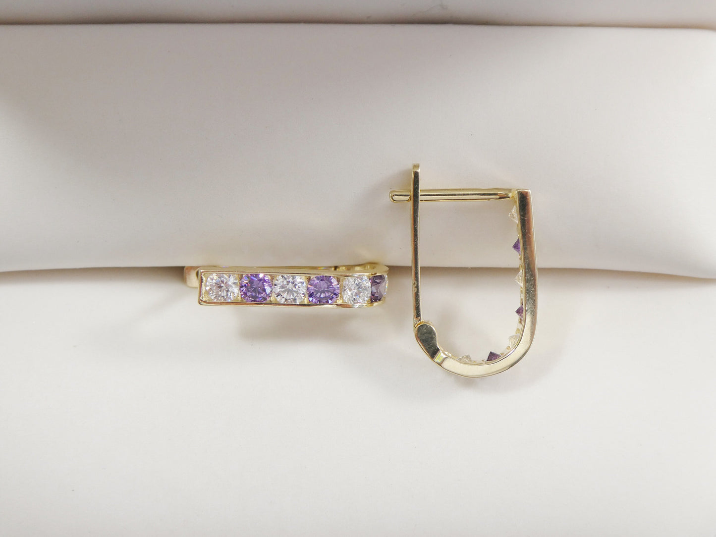 real 10k solid yellow gold birthstone color straight line French back earrings