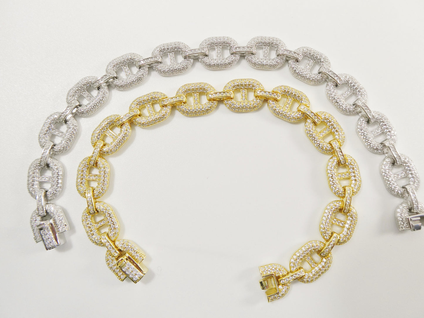 7 inch / 8 inch puff mariner real 925 sterling silver 14k gold color finish bracelet